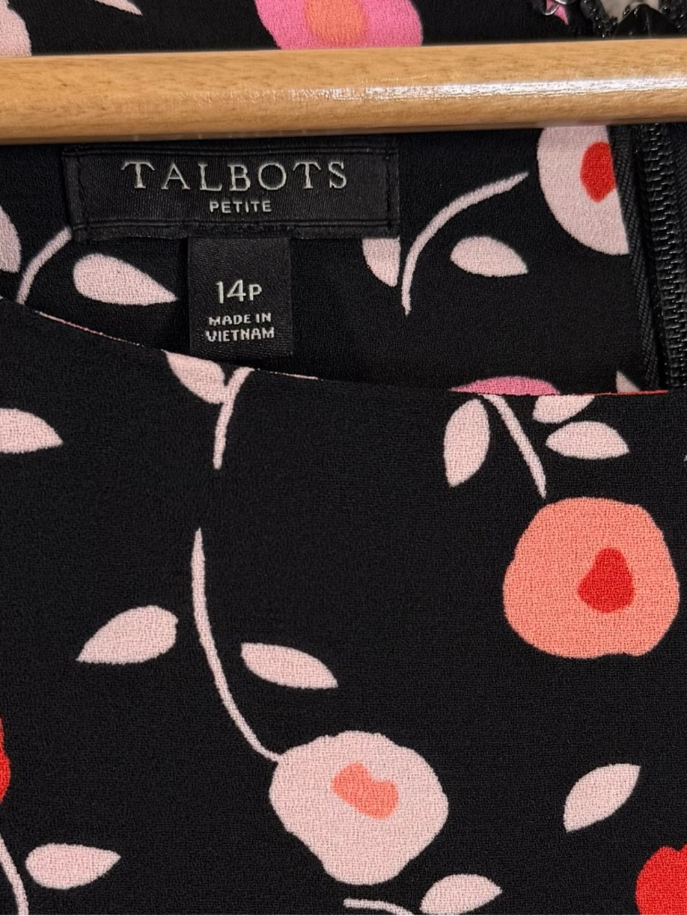 Talbots Black Floral Midi Dress with Pink and Coral Blooms size 14 - Picture 5 of 6